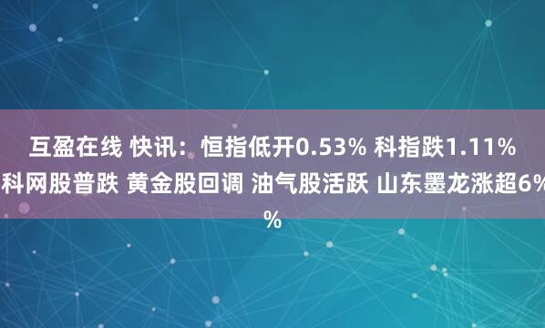 互盈在线 快讯：恒指低开0.53% 科指跌1.11% 科网股普跌 黄金股回调 油气股活跃 山东墨龙涨超6%